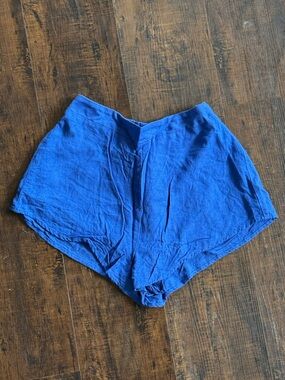 Showpo Cobalt High-Waist Linen-Blend Shorts